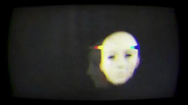 Przerażająca Maska Ekranie Telewizora Efektem Usterki — Wideo stockowe