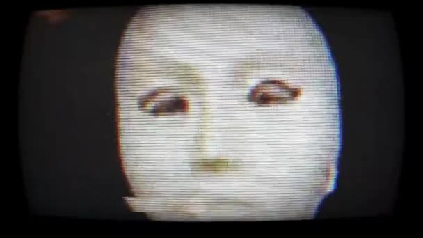 Máscara Espeluznante Pantalla Televisión Con Efecto Fallo Técnico — Vídeo de stock