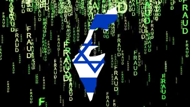 Representación Digital Del Mapa Israel Bandera Superpuesta Con Texto Fraude — Vídeo de stock