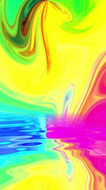 Suyun dikey videosuna yansıyan renkler ile renkli boya karışımı