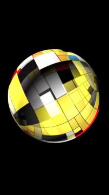 Dönen küre dikey videoda mondrian biçimi renkli dikdörtgenler