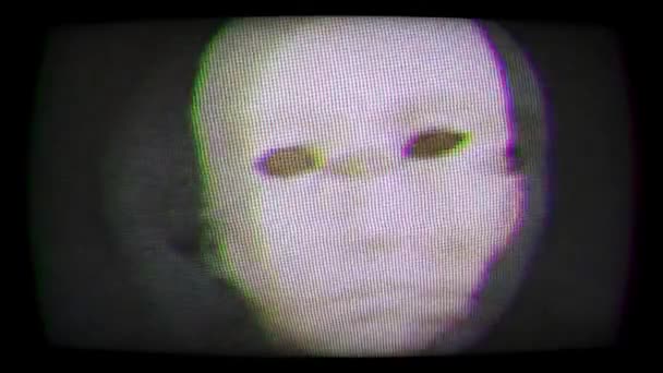 Przerażająca Maska Ekranie Telewizora Efektem Usterki — Wideo stockowe