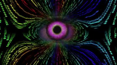 Modern sanal gerçekliğin arka kavramında dijital arayüzle gözlerinizi kapatın