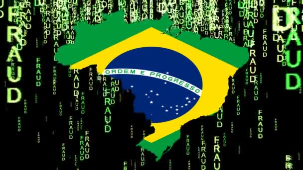 Brazil Térkép Digitális Képviselete Flag Overlaid Fraud Text — Stock videók