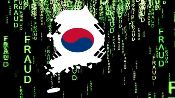Representasi Digital Peta Koreal Ditandai Dengan Teks Penipuan — Stok Video