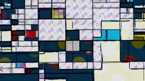 Coloridos Rectángulos Estilo Mondrian Arte Mano Dibujar Animación — Vídeos de Stock