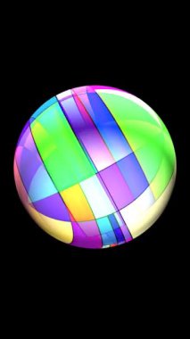 Siyah dikey video üzerinde dönen renkli küre