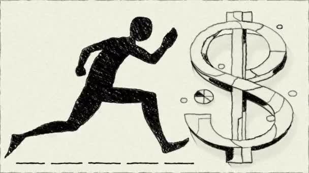 Man Running Money Profit Hand Draw Animation — Stock Video