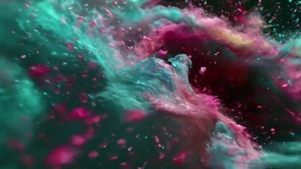 Eine Atemberaubende Nahaufnahme Offenbart Die Lebendige Dynamik Farbenfroher Farbspritzer Vor — Stockvideo