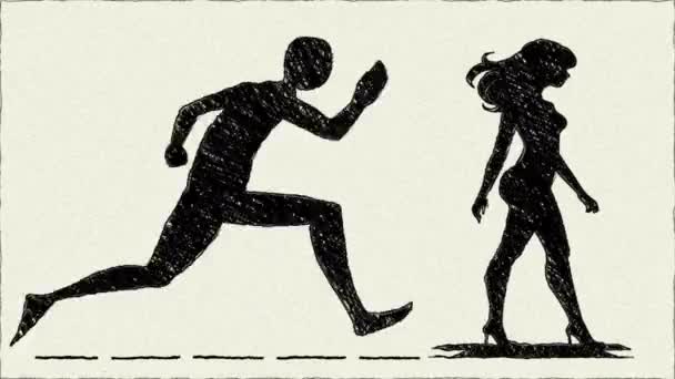 Man Running Womanl Hand Draw Animation — Stock Video