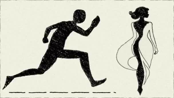 女性の手描きアニメーションの後に走る男 — ストック動画