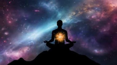 Dusk 'taki Dağ Zirvesinde Yıldızlı Gece Gökyüzü Altında Huzurlu Meditasyon