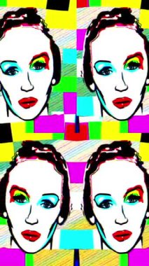 Pop Art Style Animasyon Retro Woman dikey video