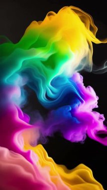 Soyut renkli mürekkep ve duman dalgaları dikey video