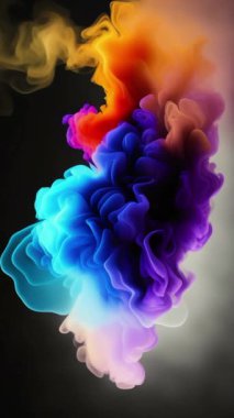 Soyut renkli mürekkep ve duman dalgaları dikey video