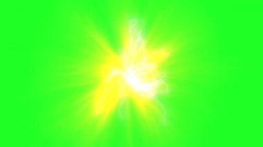 Parlayan enerji desenleri ortaya çıkar ve canlı yeşil bir ekran karşısında canlı bir şekilde titreşir.