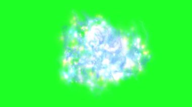 Parlayan enerji desenleri ortaya çıkar ve canlı yeşil bir ekran karşısında canlı bir şekilde titreşir.