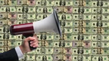 Bir konuşmacı finansal okur-yazarlık hakkında bilgi aktarmak için megafon kullanır.