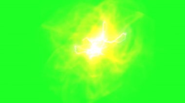 Parlayan enerji desenleri ortaya çıkar ve canlı yeşil bir ekran karşısında canlı bir şekilde titreşir.