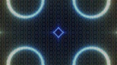 Rengarenk daireler koyu bir arkaplanda ritmik bir şekilde yanıp sönüyor