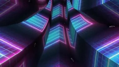 Parlak desenler ve büyüleyici ışıklarla dolu canlı bir neon tünel.