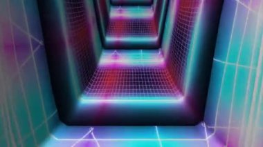 Parlak desenler ve büyüleyici ışıklarla dolu canlı bir neon tünel.