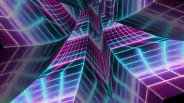 Parlak desenler ve büyüleyici ışıklarla dolu canlı bir neon tünel.