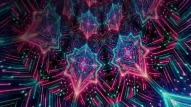 Parlak desenler ve büyüleyici ışıklarla dolu canlı bir neon tünel.