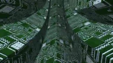 Devre kartının içinden sarmal bir şablonla geçmek benzersiz bir görsel yaratıyor.