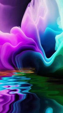 Çok Renkli Girdap Dalgalar ve Işınlar Su yansıması dikey video