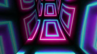 Parlak desenler ve büyüleyici ışıklarla dolu canlı bir neon tünel.