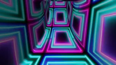 Parlak desenler ve büyüleyici ışıklarla dolu canlı bir neon tünel.