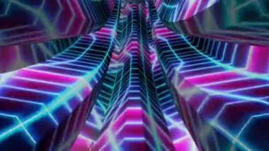 Parlak desenler ve büyüleyici ışıklarla dolu canlı bir neon tünel.