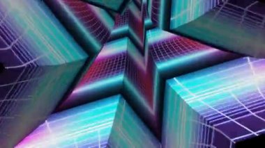 Parlak desenler ve büyüleyici ışıklarla dolu canlı bir neon tünel.