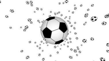 Beyaz arka planda havada futbol topları