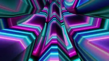 Parlak desenler ve büyüleyici ışıklarla dolu canlı bir neon tünel.