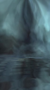 Suyun üzerindeki duman suyun dikey videosuna yansıdı