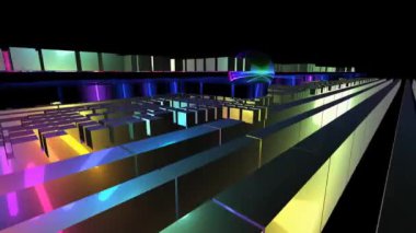 Çeşitli renklerde 3D küplerin canlı bir görüntüsü birlikte hareket eder