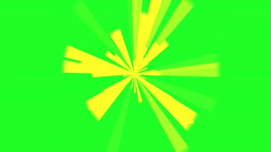 Yeşil ekran karşısında sarı radyal elementlerin yer aldığı parlak soyut kompozisyon