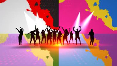 Canlı Renklerle Geleceğin Işık Gösterisinde Grup Dansı Ortamı