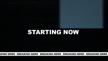'STARTING Now' tipografisi ve dijital biçimli arkaplan ile son dakika haberleri için ekran başlatılıyor