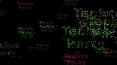 Siyah Arkaplanda Tekno Parti Teması içeren Renkli Neon Metin Tasarımı