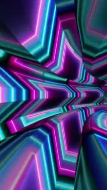 Parlak desenler ve büyüleyici ışıklarla dolu parlak neon bir tünel.