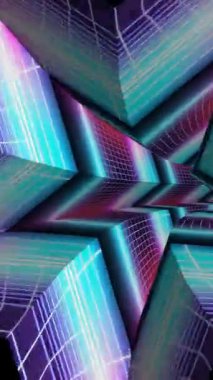 Parlak desenler ve büyüleyici ışıklarla dolu parlak neon bir tünel.