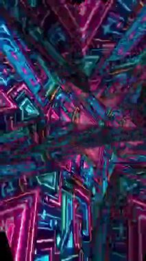 Parlak desenler ve büyüleyici ışıklarla dolu parlak neon bir tünel.