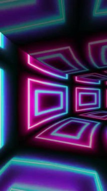 Parlak desenler ve büyüleyici ışıklarla dolu parlak neon bir tünel.