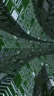 Devre kartının içinden dikey spiral bir video ile geçmek
