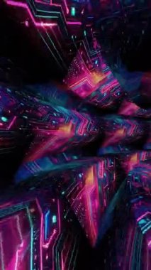 Parlak desenler ve büyüleyici ışıklarla dolu parlak neon bir tünel.