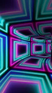 Parlak desenler ve büyüleyici ışıklarla dolu parlak neon bir tünel.