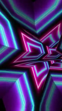 Parlak desenler ve büyüleyici ışıklarla dolu parlak neon bir tünel.